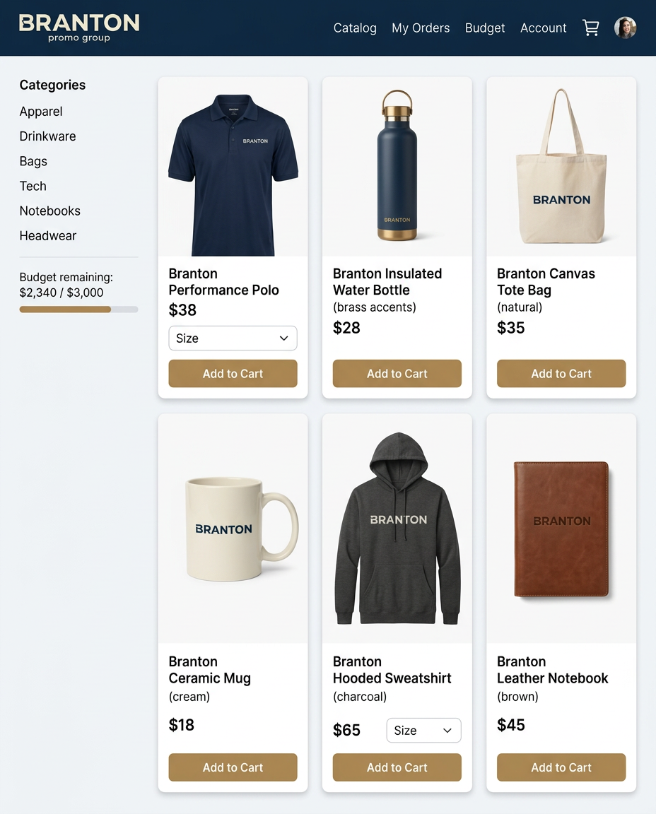 Branton company stores storefront interface mockup